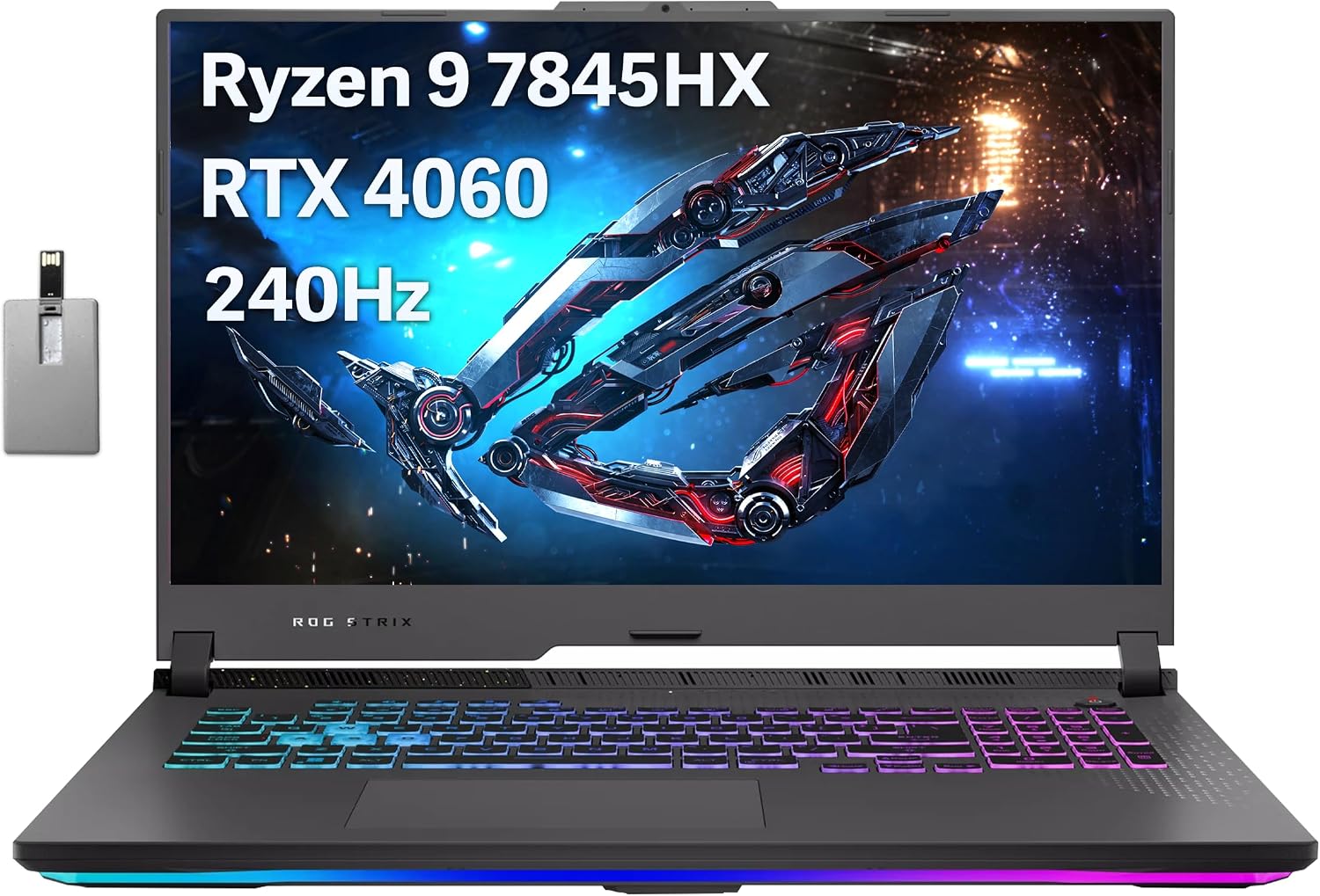 ASUS ROG Strix G17 17.3' QHD 240Hz Gaming Laptop, AMD Ryzen 9 7845HX, GeForce RTX 4060, 32GB DDR5 RAM, 1TB PCIe SSD, 4-Zone RGB Backlit Keyboard, WiFi 6E, Win 11 Pro, Gray, 32GB USB Card (Renewed)
