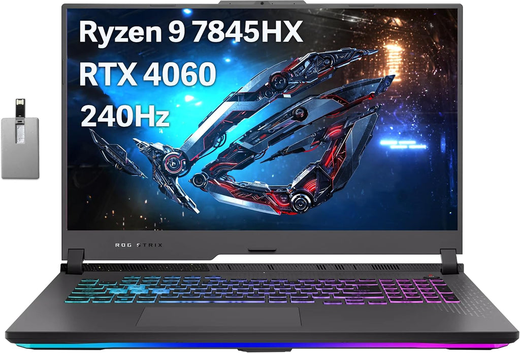 ASUS ROG Strix G17 17.3' QHD 240Hz Gaming Laptop, AMD Ryzen 9 7845HX, GeForce RTX 4060, 32GB DDR5 RAM, 2TB PCIe SSD, 4-Zone RGB Backlit Keyboard, WiFi 6E, Win 11 Pro, Gray, 32GB USB Card (Renewed)