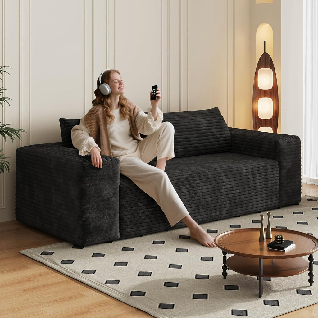 Eafurn Memory Foam Boneless Loveseat Sofa Couch, 3-Seater Upholstered Sofa with Corduroy Fabric and Wider Armrest, No Assembly Sofa for Living Room, Bedroom & Apartment | Sturdiness, Breathable material, Sofa in A Box
