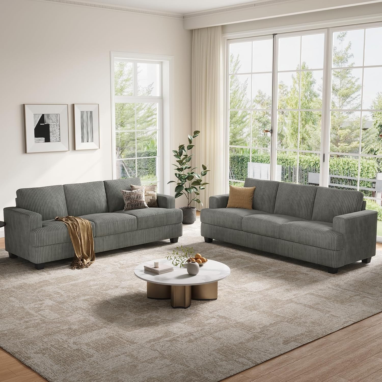 COPIAE 89 Inch Sofa with Extra Deep Seats Oversize, 3 Seater Sofa for Living Room, Modern Couch and Sofa, Comfy Armrests and Seats and Backrests, Easy Installation,Wide Corduroy Fabric Dark Grey