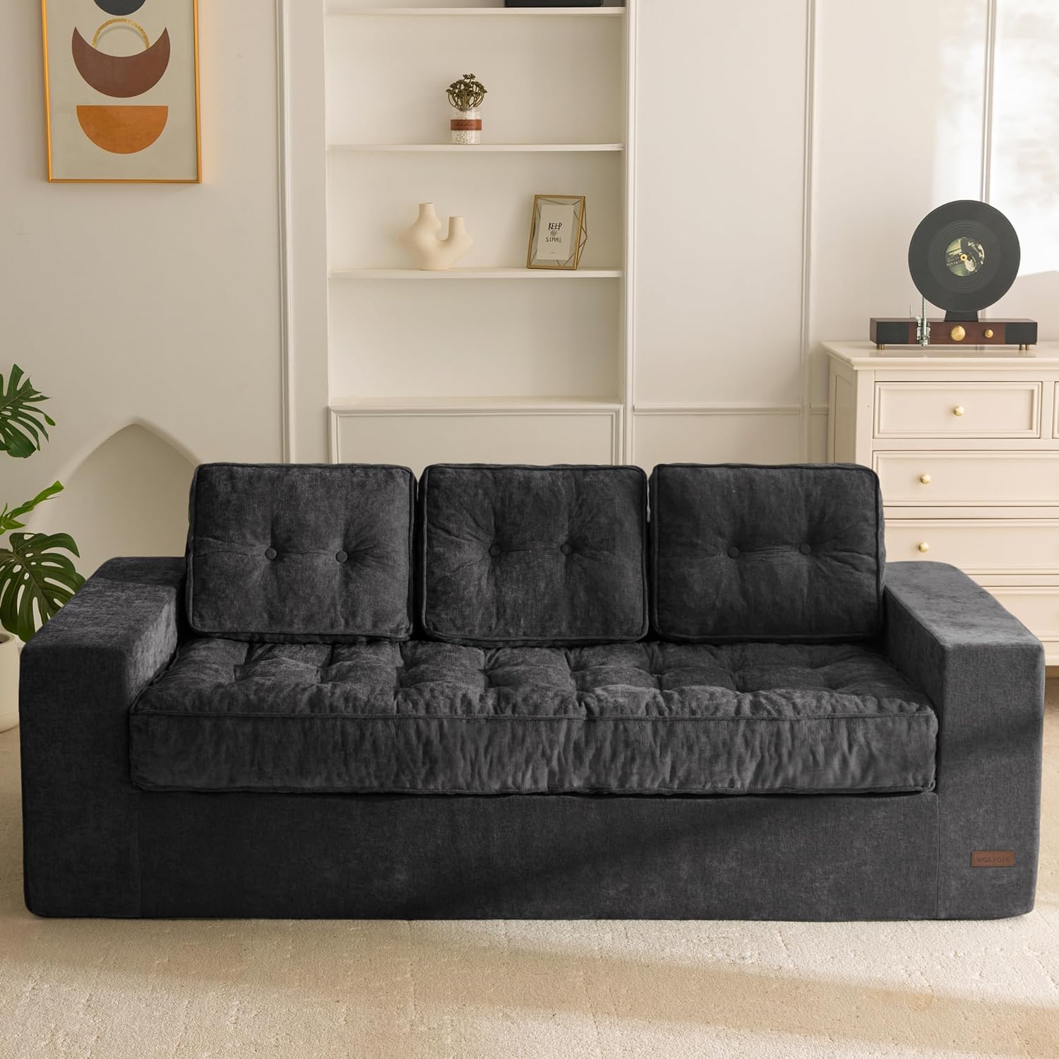 MAXYOYO Boneless Sofa Couch, 75' Oversized Loveseat Sofa, Tufted Floor Couch Bean Bag Chair for Living Room Bedroom Apartment, Sofa in a Box, No Assembly Needed, Black