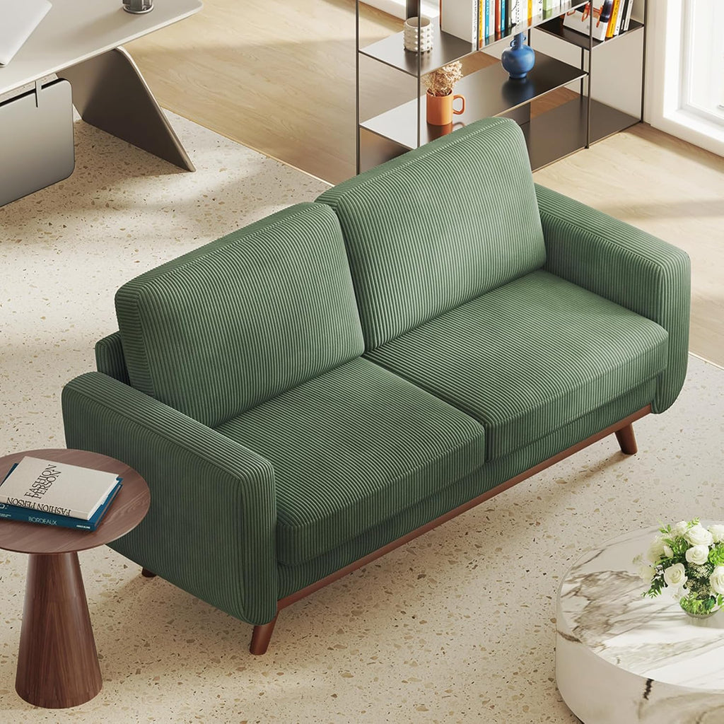 Vesgantti 68' Loveseat Sofa - Green, Comfy Corduroy with Spring Cushion, Solid Wood Frame, Modern Deep Seat, Bedroom & Living Room, Office Couch