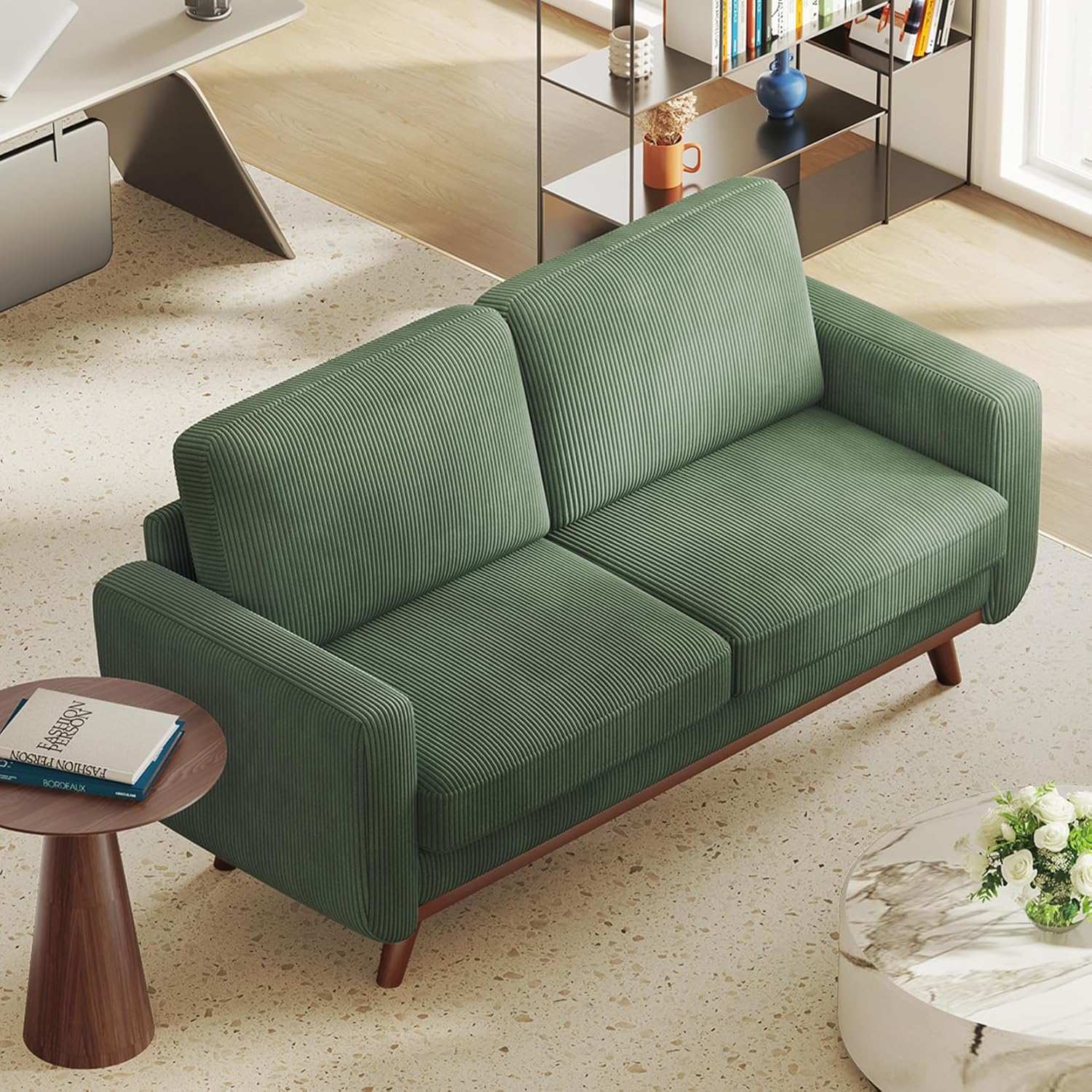 Vesgantti 68' Loveseat Sofa - Green, Comfy Corduroy with Spring Cushion, Solid Wood Frame, Modern Deep Seat, Bedroom & Living Room, Office Couch