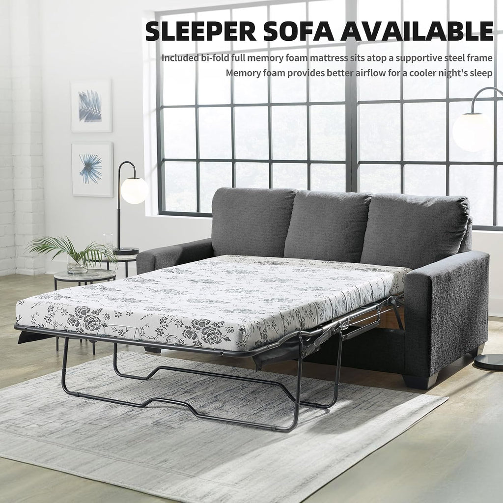 Signature Design by Ashley Rannis Casual 2-in-1 Sofa Sleeper with Folding Gel Memory Foam Mattress, Full, Gray