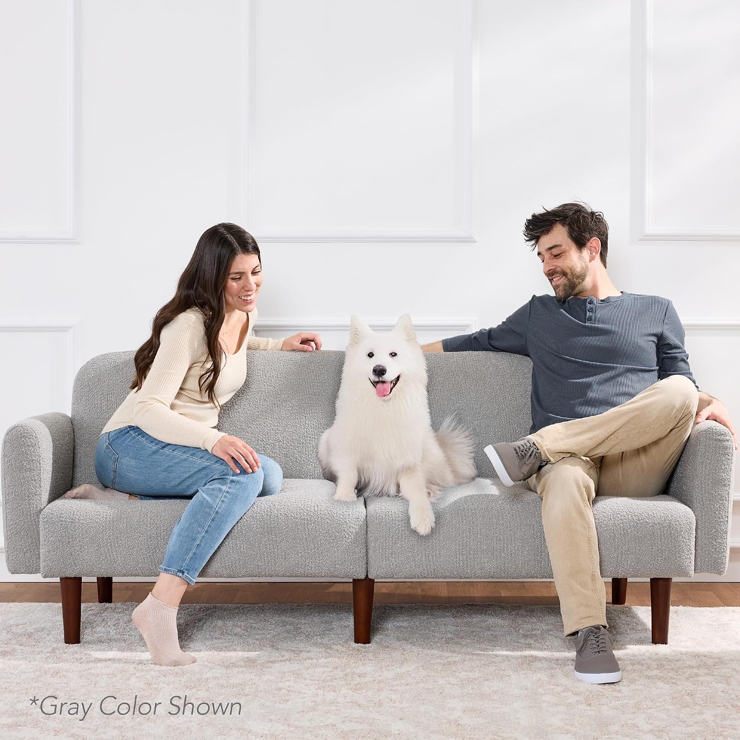 Best Choice Products 77' Mid Century Modern Boucle Loveseat Sofa, Couch, Convertible Sofa Sleeper Bed w/Real Wood, Removable Armrest - Frost Gray