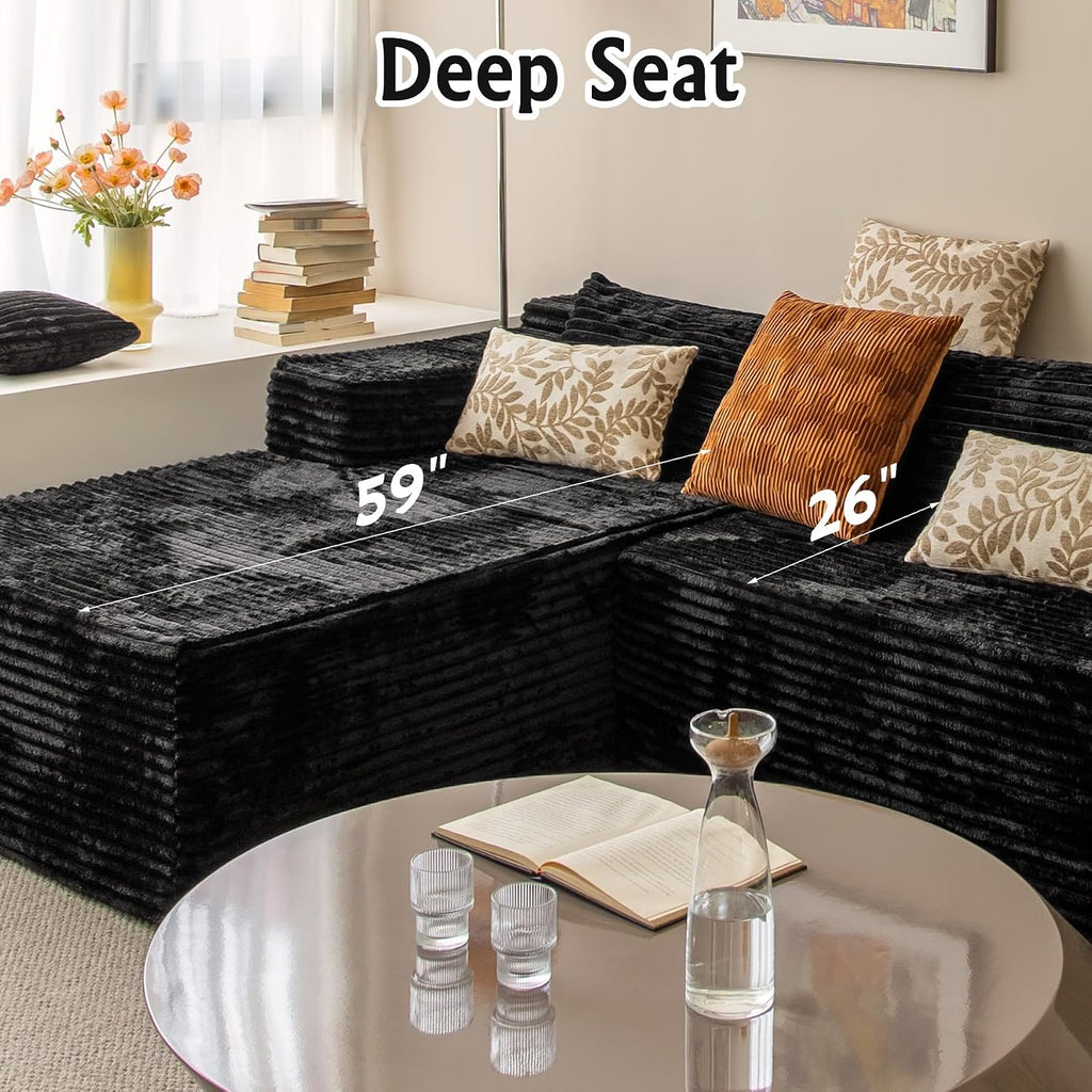 104' Cloud Sectional Couch with L-Shape Chaise， Modern Modular Sofa, Deep Seat Comfort, No Assembly Required(Plush Corduroy Fabric)