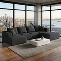 132' Modular Sectional Sleeper Sofa Couch, Modern Cloud Chenille Sectional Couch with Ottoman, Boneless U Shape Couches for Living Room, Free Combination, No Assembly Required, Black