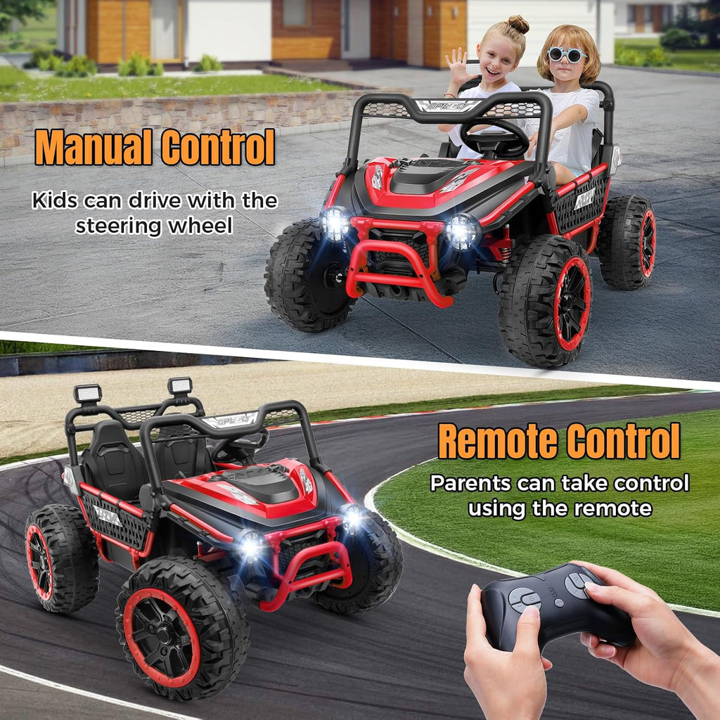 Hikole 24V Ride on Toy for Kids 3+ Years Old, XL Kids Electric Car 2 Seater, 4X200W Powerful Motor, Remote Control, 20' Spacious Seat, MP3 & USB, 3 Speed, Storage, Red