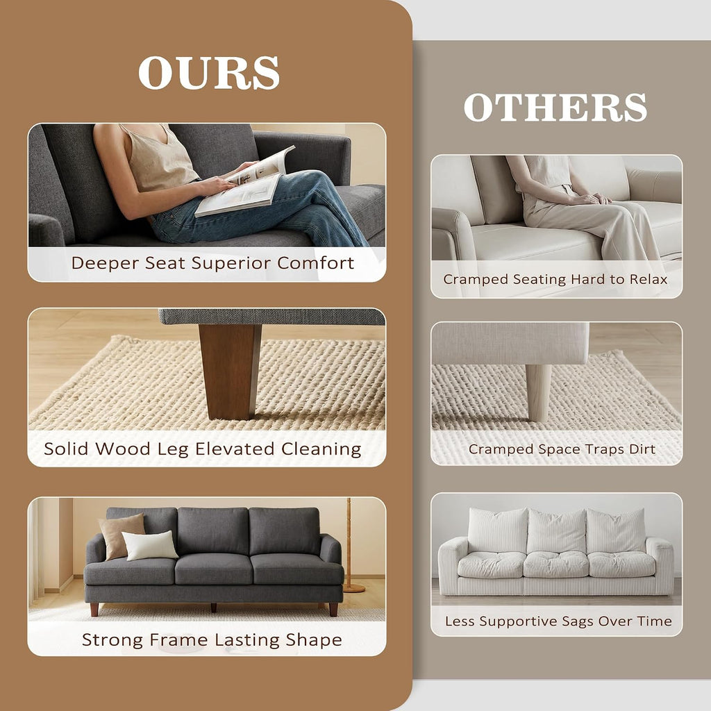 Gericco Mid Century Modern Couches for Living Room, 89' Comfy Couch Sofa with 3-Seater Deep Seats, Upholstered Sofas for Living Room, Office Apartment, Bedroom, Dark Grey