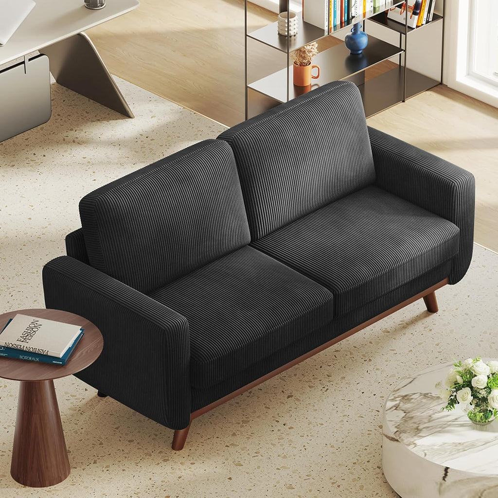 Vesgantti 68' Loveseat Sofa Black, Comfy Corduroy Couch with Spring Cushion and Solid Wood, Modern Extra Deep Seat for Bedroom, Living Room, Office