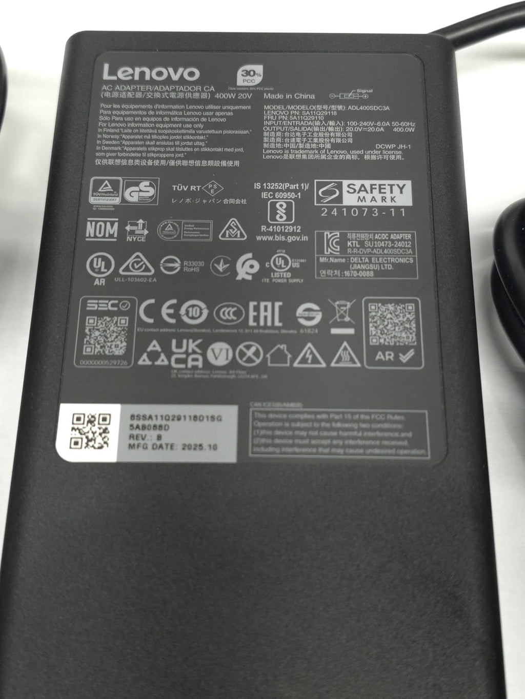 Lenovo 400W ADL400SDC3A AC Adapter for Lenovo Legion Pro 7i Gen 10 Intel 16 – inch 2025 Gaming Laptop. ADL400SCC3A.
