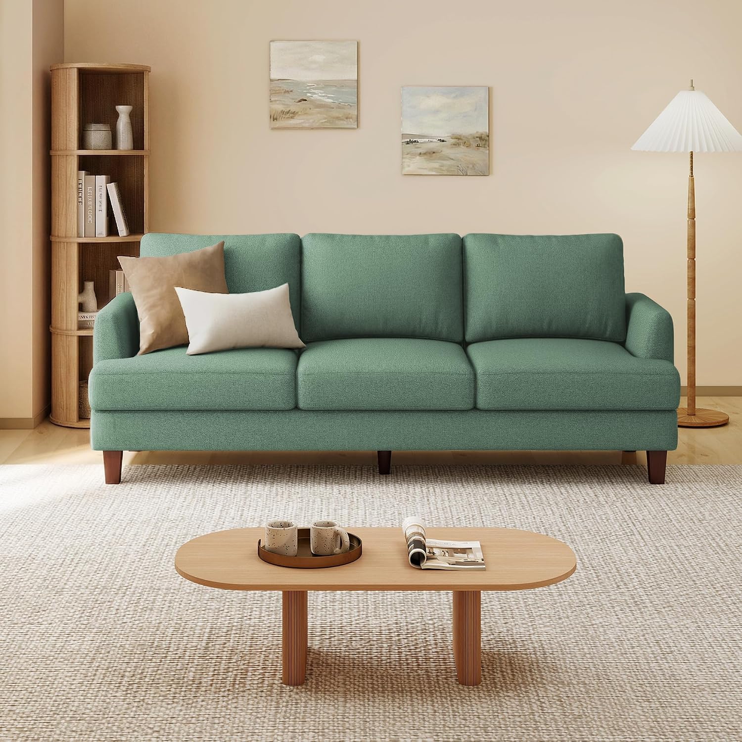 Gericco Mid Century Modern Couches for Living Room, 89' Comfy Green Couch Sofa with 3-Seater Deep Seats, Upholstered Sofas for Living Room, Office Apartment, Bedroom