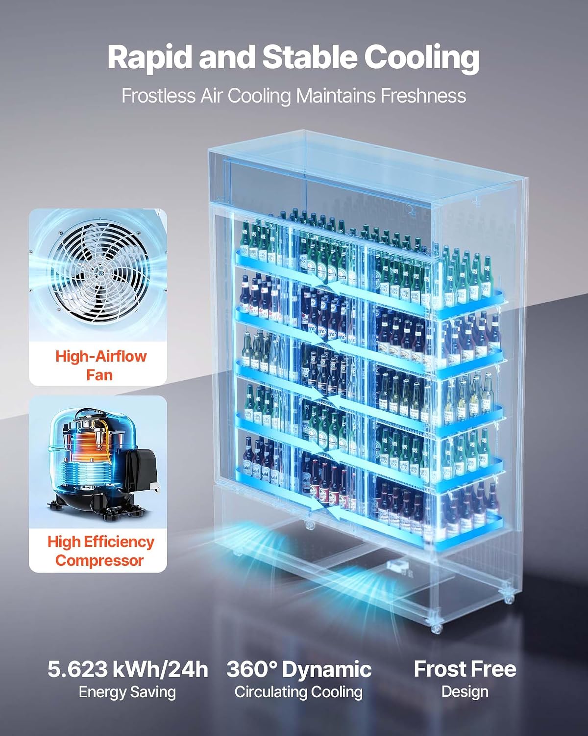 VEVOR Commercial Merchandiser Refrigerator, 36.4 Cu.Ft / 1030L Upright Beverage Cooler, 3 Glass Door Display Refrigerator with Customizable Lightbox, 12 Adjustable Shelves, Soft LED Lighting & Casters