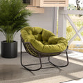 Oversized Indoor Outdoor Rocking Papasan Chair, Rattan Wicker Egg Rocking Chair with Steel Frame & Thick Olefin Cushion, Comfy Recliner Lounger for Patio, Backyard, Balcony, Garden,Olive Green