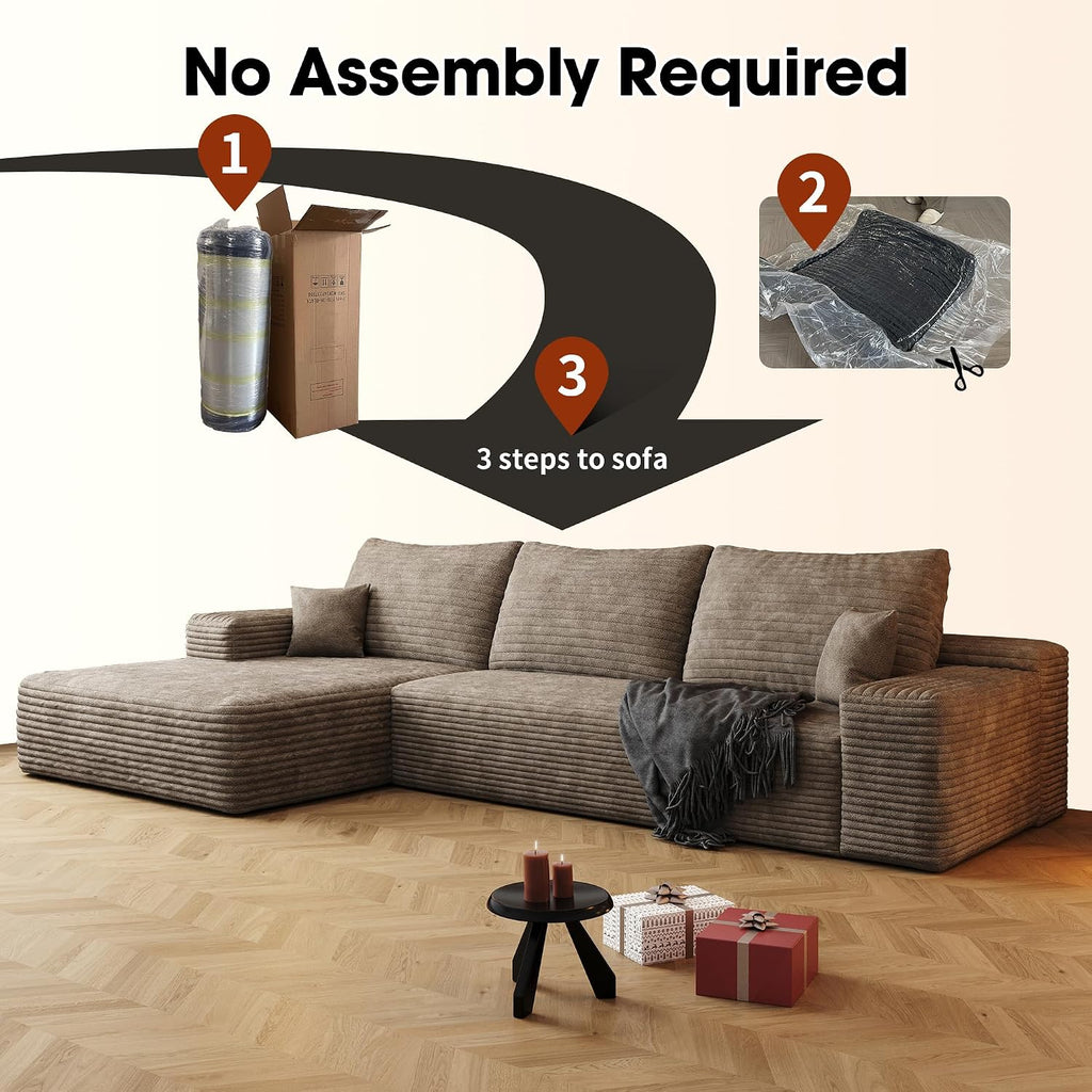 AUGOP 108' Sectional Couches for Living Room Modern Modular Sofa with L-Shape Couchs Upholstered Boneless Couch Deep Seat Sectional Couch with Chaise (Camel, Left Facing Chaise+2Seaters)
