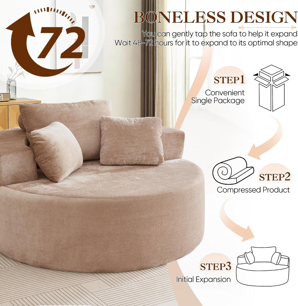 Antetek Oversized Round Chaise Longue Chair Indoor, Modern 55-inch Upholstered Terry Fabric Deep Seat Circle Single Cloud Floor Accent Chair for Living Room,Bedroom,Apartment, Camel
