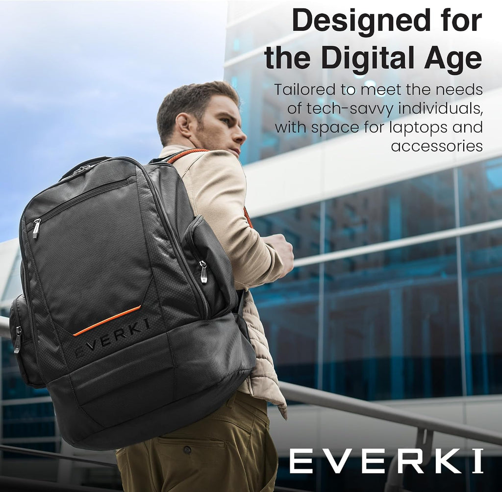 EVERKI ContemPRO 117 42L Laptop Backpack – Business Travel Backpack Carry On Flight Approved for Gaming Laptop & Travel Essentials with Water-Resistant Rain Cover, Fits Laptops up to 18.4' – Black