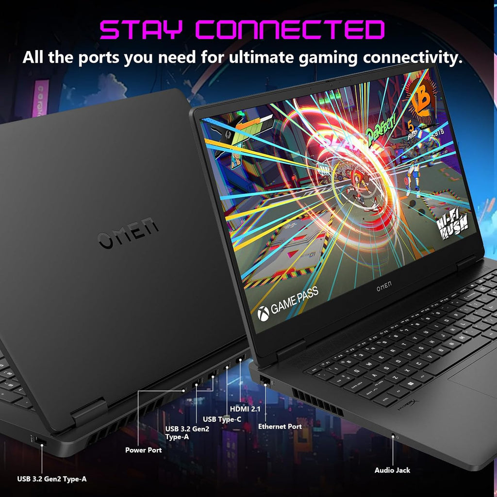 HP OMEN 17 5060 Ryzen AI 9 Gaming Laptop, AMD Ryzen AI 9 365, RTX 5060, 17.3' FHD IPS 144Hz 100% sRGB, 32GB DDR5, 1TB SSD, RGB Backlit KB, Low Blue Light, HDMI, Windows 11 Home, Bundle 7 in-1 T-Hub