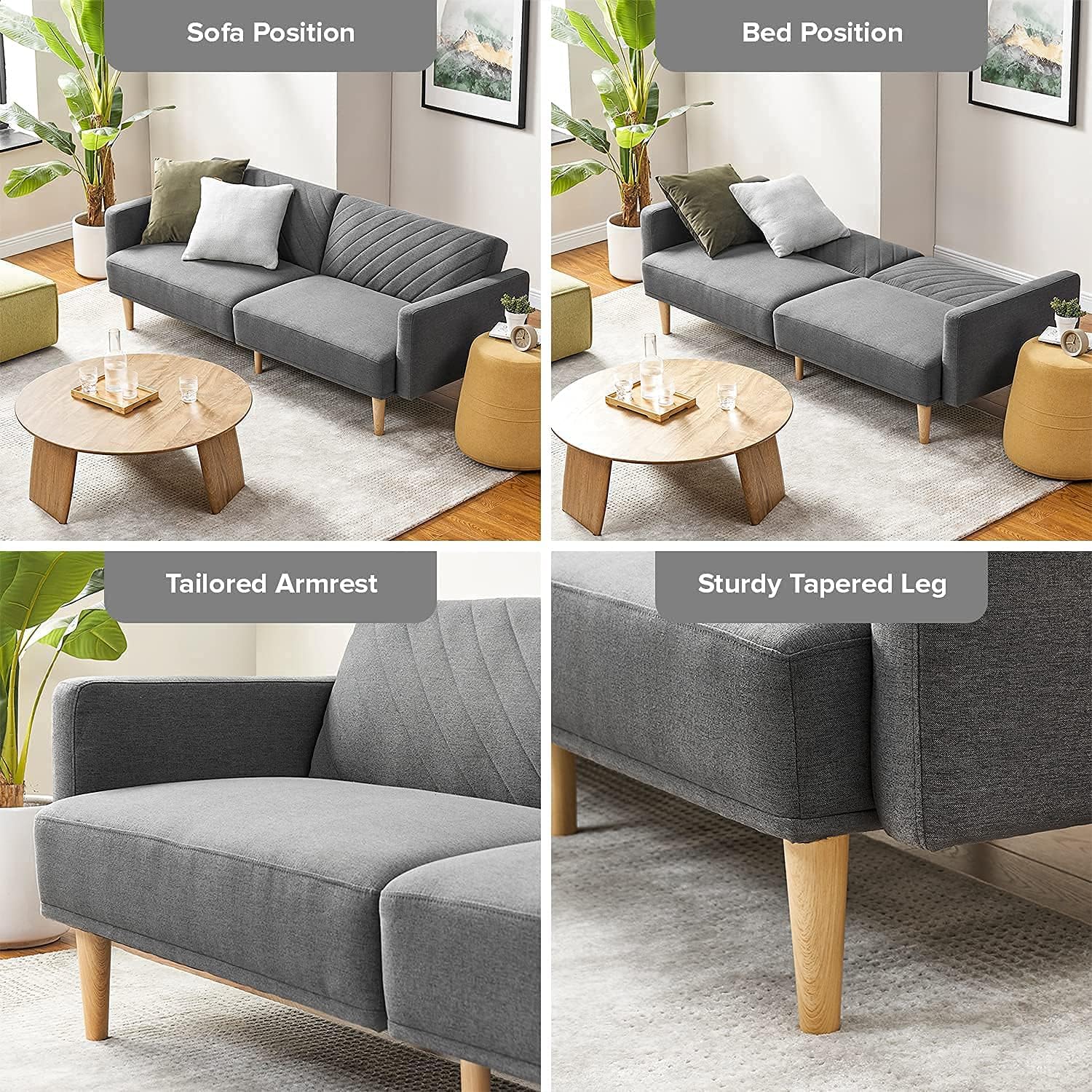 mopio 76.4' Futon Sofa Bed, Couch, Loveseat, Sleeper Sofa, Mid Century Modern Futon Couch, Sofa Cama, Couches for Living Room (Dark Gray Fabric)