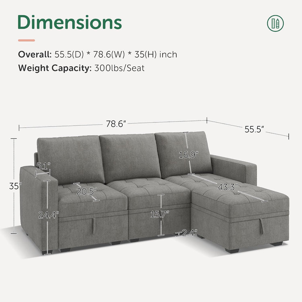 HONBAY Modular Sectional Couch L Shaped Sofa with Storage Seats Sectional Couches for Living Room,Warm Grey