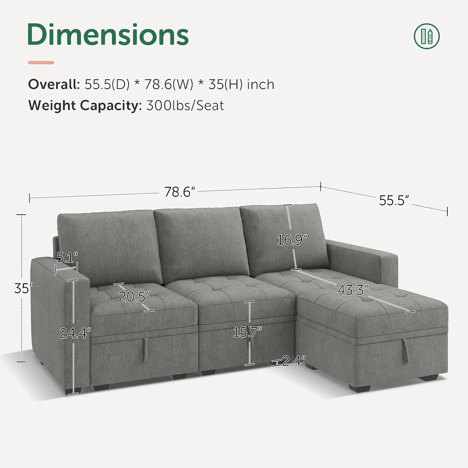 HONBAY Modular Sectional Couch L Shaped Sofa with Storage Seats Sectional Couches for Living Room,Warm Grey