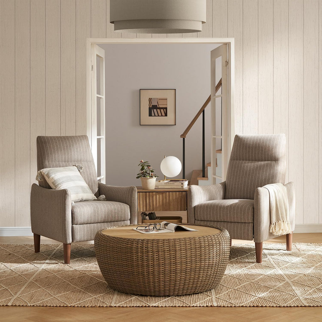 mopio Arthur Recliner Chair with 3 Positions, Accent Armchair, Mid Century Modern Reading Chair, High Back Padded Support Comfy Sleeper Armchair (Jacquard Taupe Stripe)