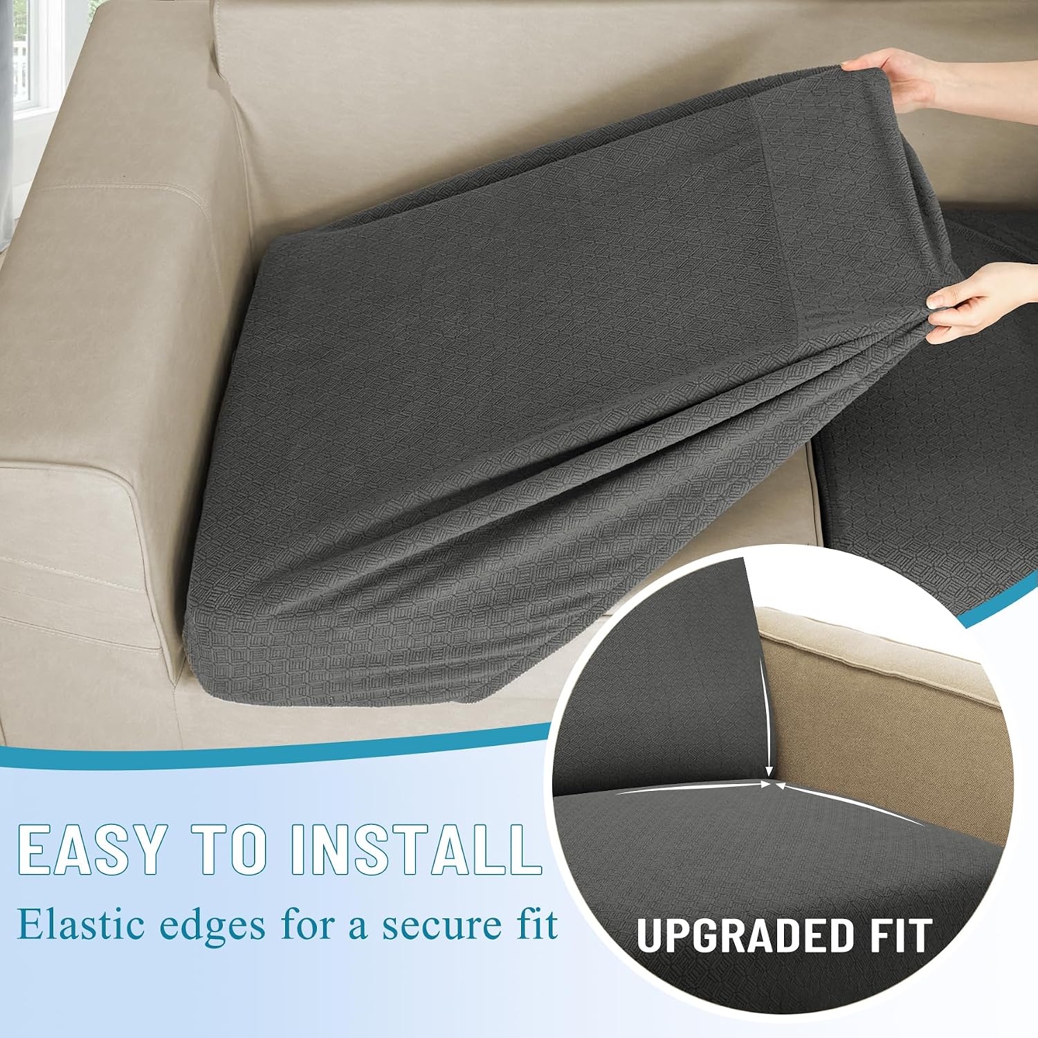 HDCAXKJ Waterproof Sectional Couch Cushion Covers 11 Pieces Stretch Jacquard L Shaped Corner Sofa Slipcover Back Cover Soft Sofa Seat Cushion Covers for Dogs Pet (5 Seater and 6 Backrest, Dark Gray)