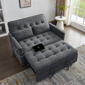 Convertible Sofa Bed, 3 in 1 Pull Out Couch, Loveseat Sleeper with Side Pocket, Living Room Sofa with Adjustable Backrest | USB Charging Port | Two Pillows | Fabric | Slate Gray