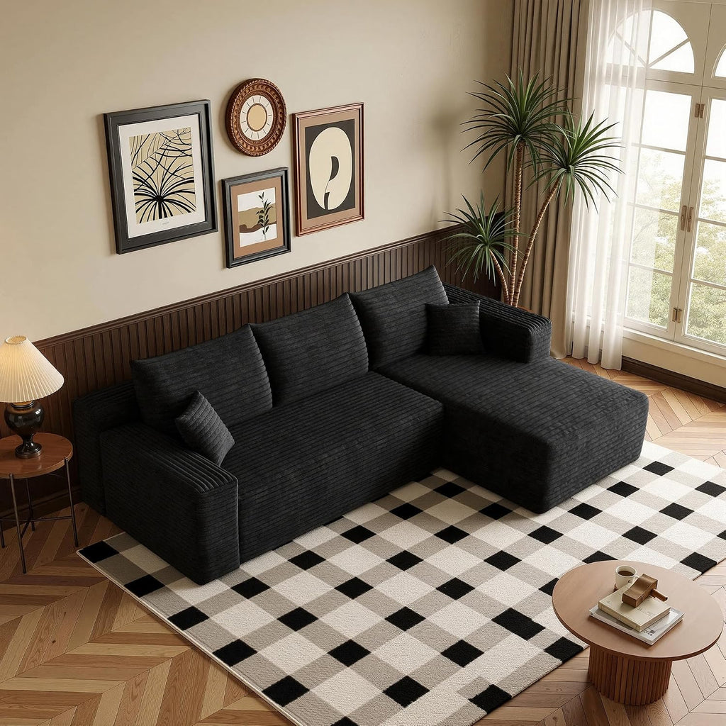 96''Sectional Couches for Living Room,Modern Modular Sectional Sofa,Upholstered Boneless Couch Comfy Cloud Couch with L Shaped Chaise (Black, Upgrade-96''W Right Facing Chaise)