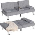 Homall Futon Sofa Bed, Futon Couch with Removable Armrests, Adjustable Recliner Sleeper Sofa Bed with Dual Cup Holders for Living Room, Apartment, Office (Fabric, Light Grey)