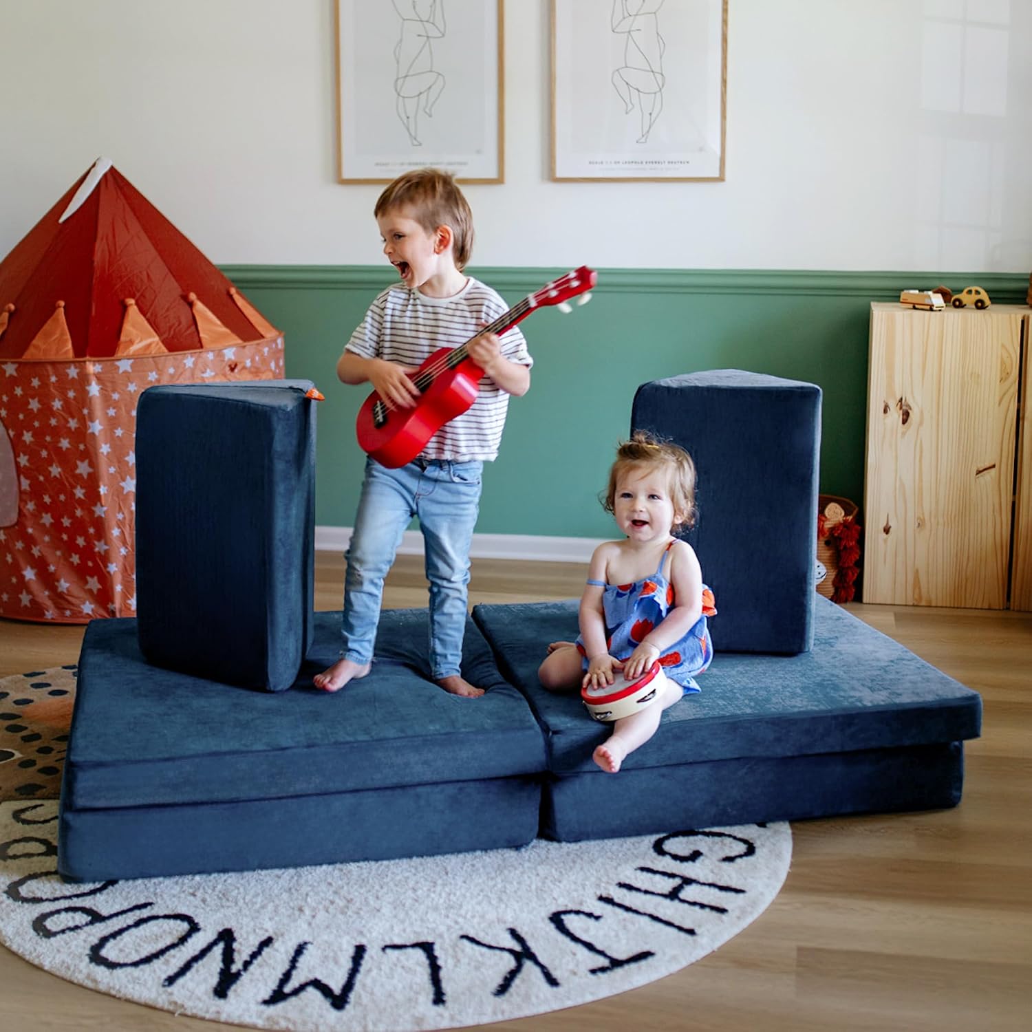 Nugget - The Original Play Couch for Kids - Modular Foam Children's Sofa for Playroom, Imagination, & Creative Open Ended Play - Washable & Convertible Playroom Furniture, Blueridge