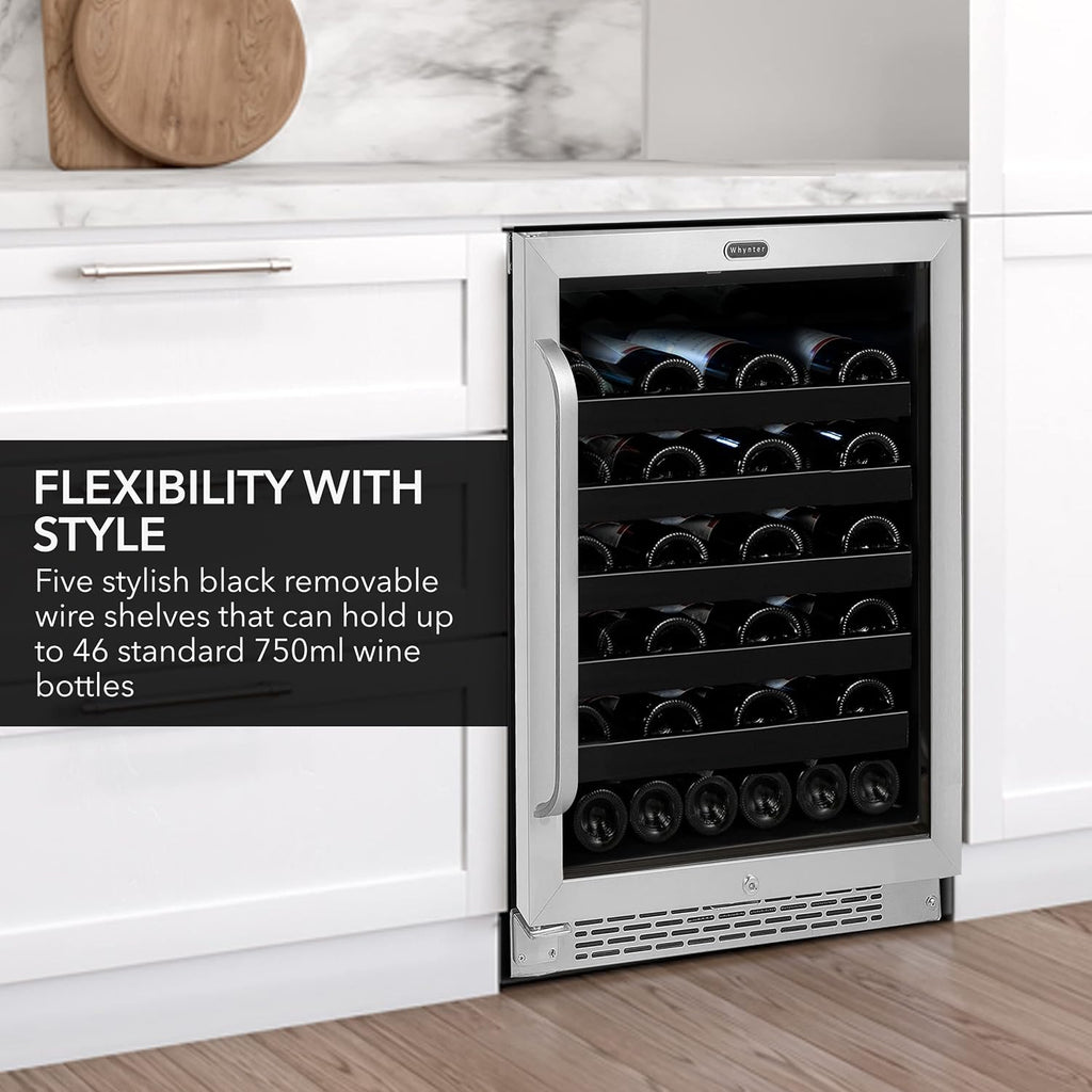 Whynter BWR-408SB 24 inch Built-in 46 Bottle Undercounter Stainless Steel Wine Refrigerator with Reversible Door, Digital Control and Lock