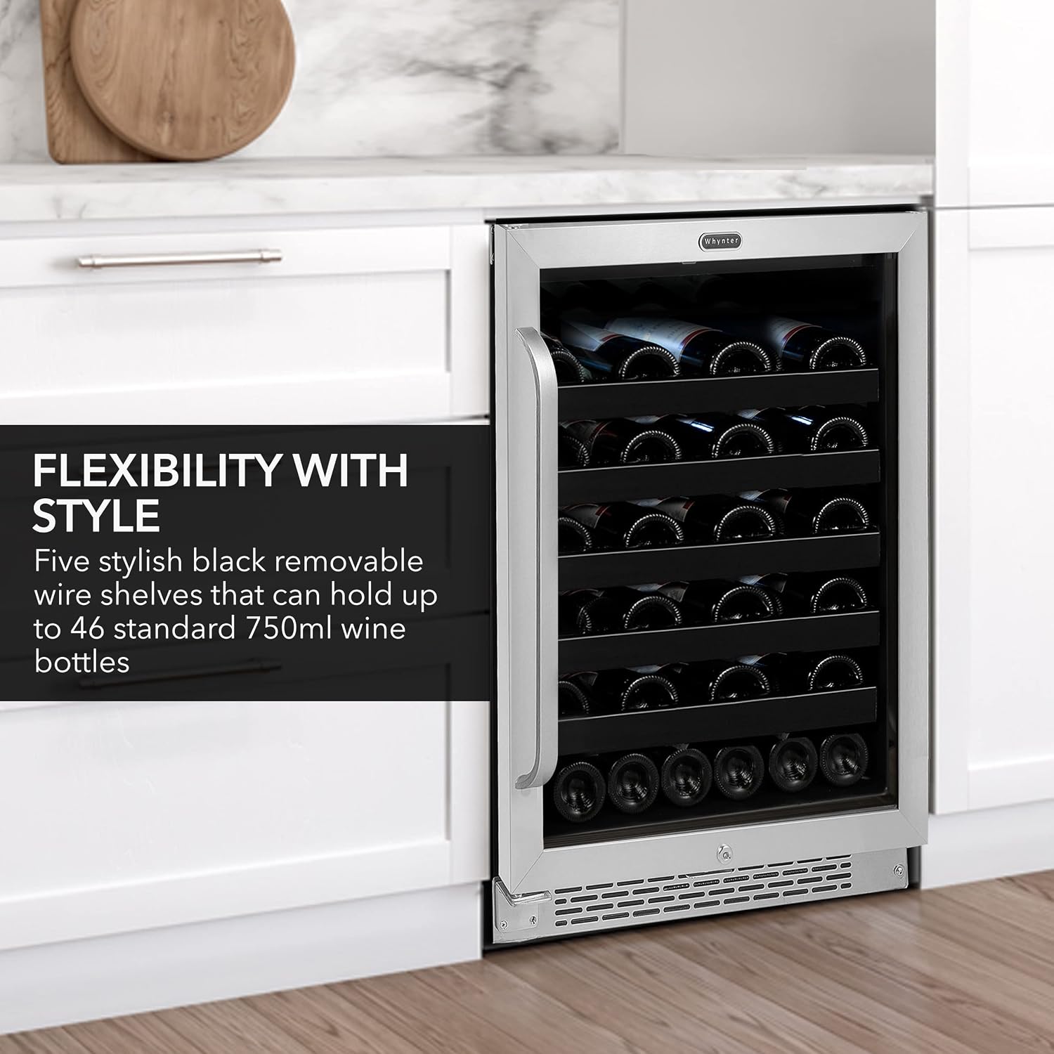 Whynter BWR-408SB 24 inch Built-in 46 Bottle Undercounter Stainless Steel Wine Refrigerator with Reversible Door, Digital Control and Lock