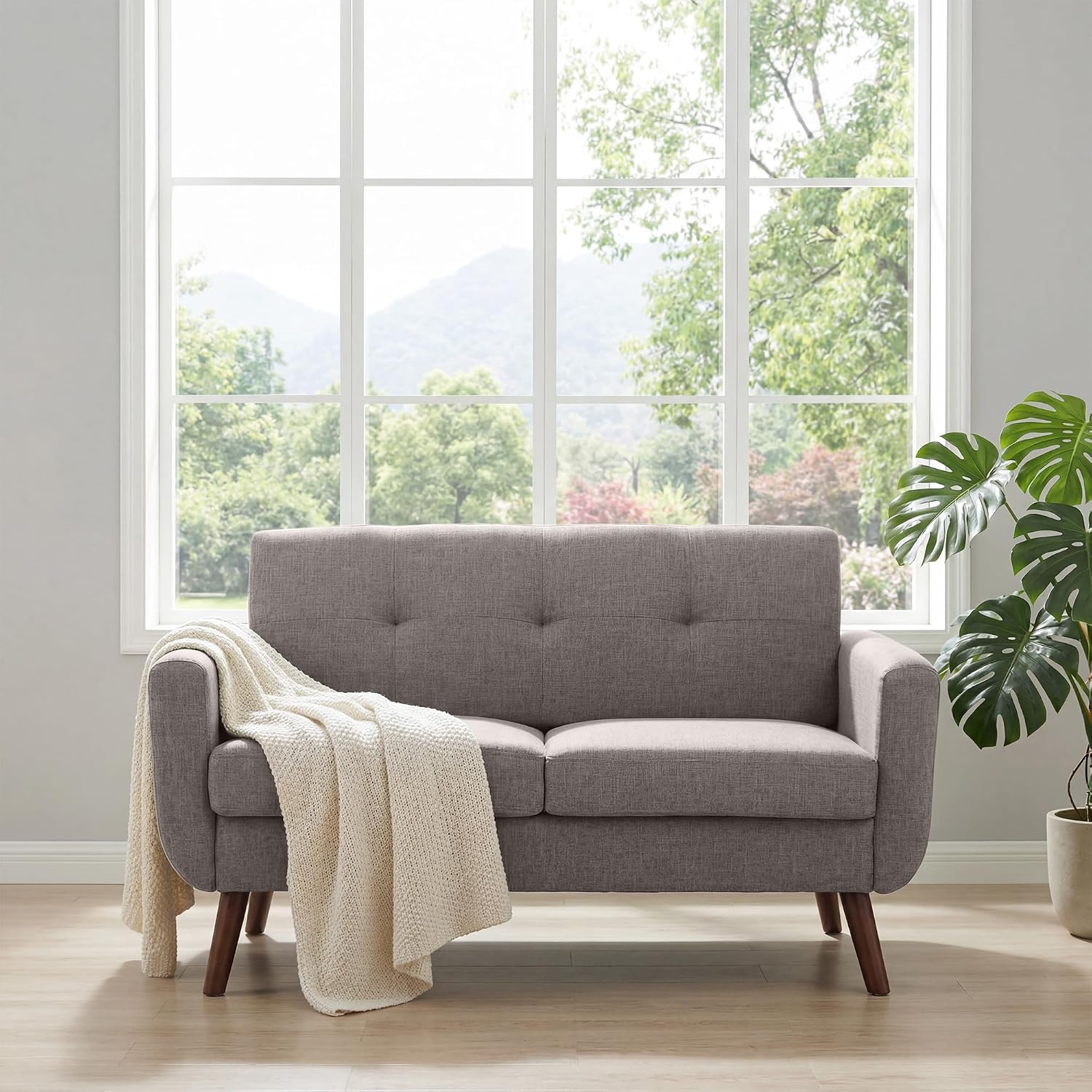 Tbfit 56' W Loveseat Sofa, Mid Century Modern Decor Love Seat Couches for Living Room, Button Tufted Upholstered Small Couch for Bedroom, Solid and Easy to Install Love Seats Furniture, Grey