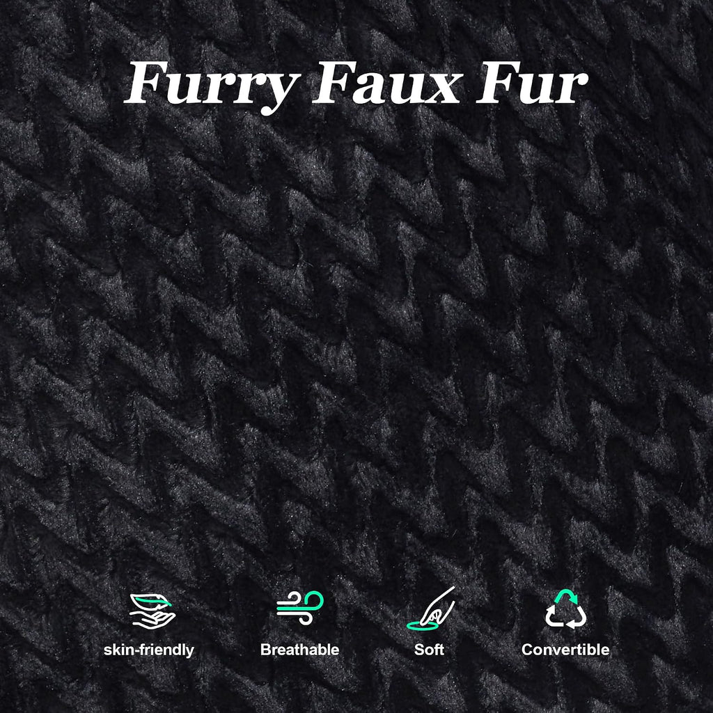 Hobestluk 3 in 1 Bean Bag Chair Giant Bean Bag Chairs for Adults with Chevron Plush Fur Cover Convertible Bean Bag Floor Cushion with Machine Washable Cover for Living Room (Chevron Plush Black)