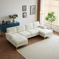 Karl home Convertible Sectional Sofa 110' U-Shape Sofa Couch 4-Seat Couch with Chaise ChenilleFabric Upholstered for Living Room, Apartment, Office, Creamy White