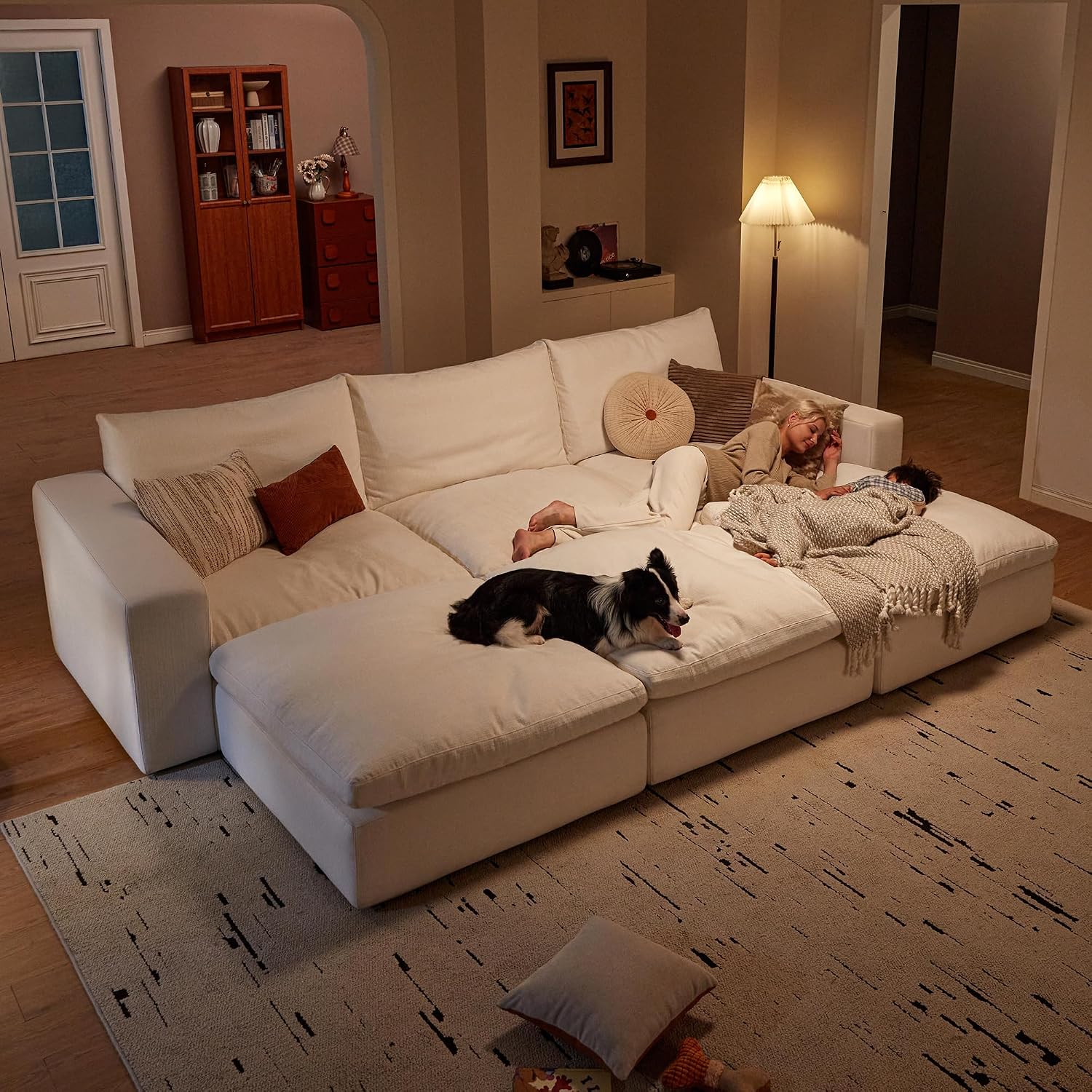 Cloud Couch Sectional 113.2'' Oversized Modular Deep Seat Sofa L Shaped Comfy White Cloud Couch with Washable Cover for Living Room 3 Seater with 1 Ottoman