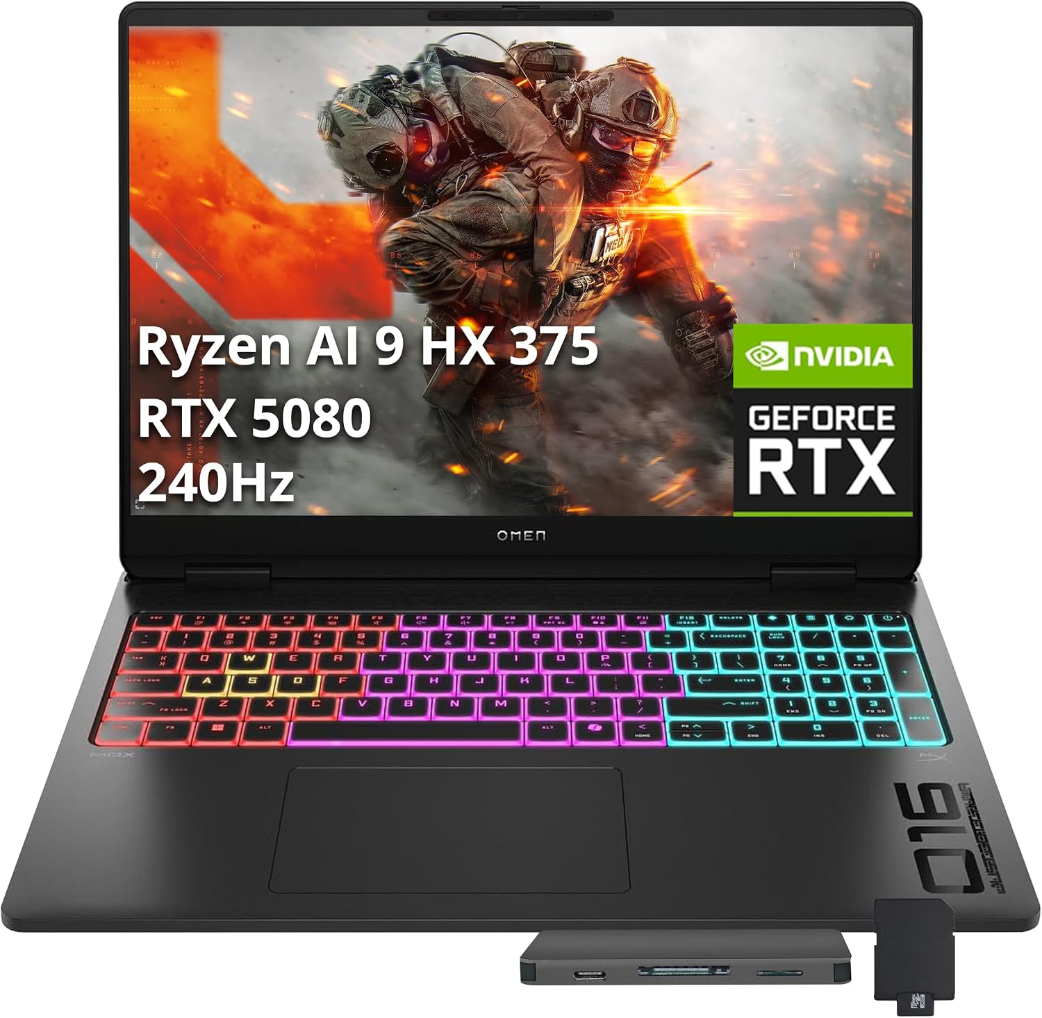 HP Omen MAX 16' WQXGA Gaming Laptop, AMD Ryzen AI 9 HX 375, NVIDIA GeForce RTX 5080 16GB GDDR7, 32GB DDR5, 2TB Storage (1TB SSD+1TB Docking Station), RGB Backlit Keyboard, FHD IR Camera, Win 11, Black