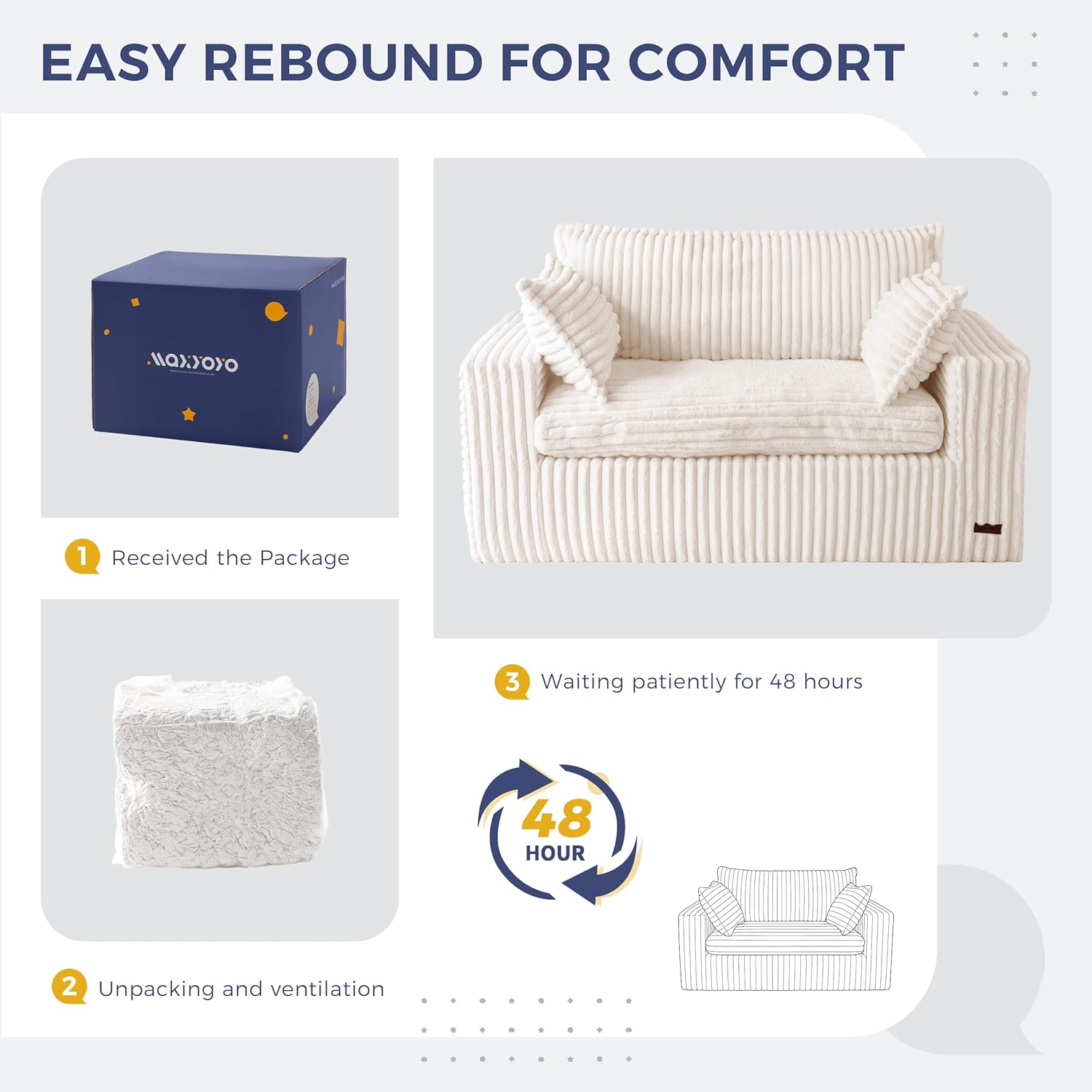 MAXYOYO Bean Bag Sofa Couch, Loveseat Boneless Couch in a Box, Upholstered Small Mini Sofa for Living Room Bedroom Apartment, No Assembly, Beige