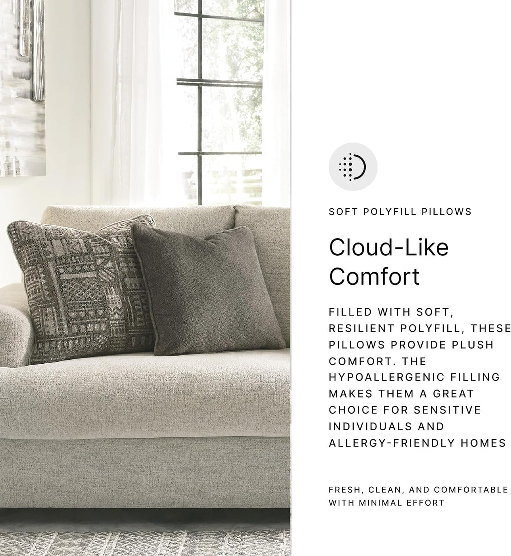 Signature Design by Ashley Soletren Contemporary Chenille Sofa with 4 Accent Pillows, Off-White
