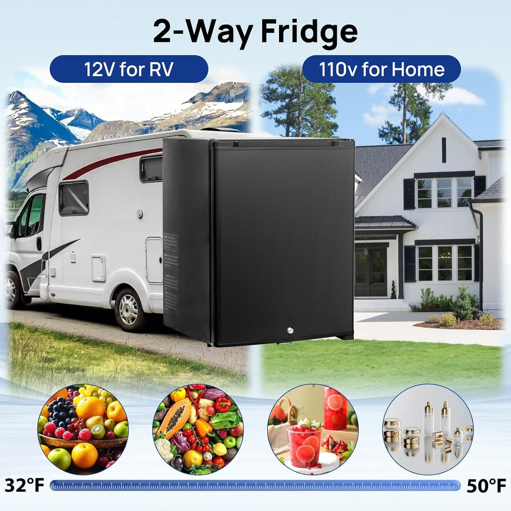 Smad Mini Fridge with Lock 2.1 Cu Ft, 12v RV Refrigerator, Silent Mini Fridge, Semi Truck Refrigerator 2 Ways 12V DC/110V AC Bedroom, RV, Semi Truck, Office, Black
