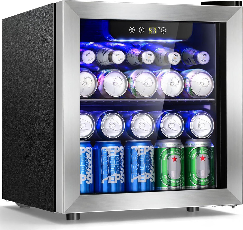 Antarctic Star Beverage Cooler Holds Up to 48 Cans & 12 Wine Bottles, Stainless Steel Glass Door Drink Fridge with Digital Display and Electronic Temperature Control, Silver