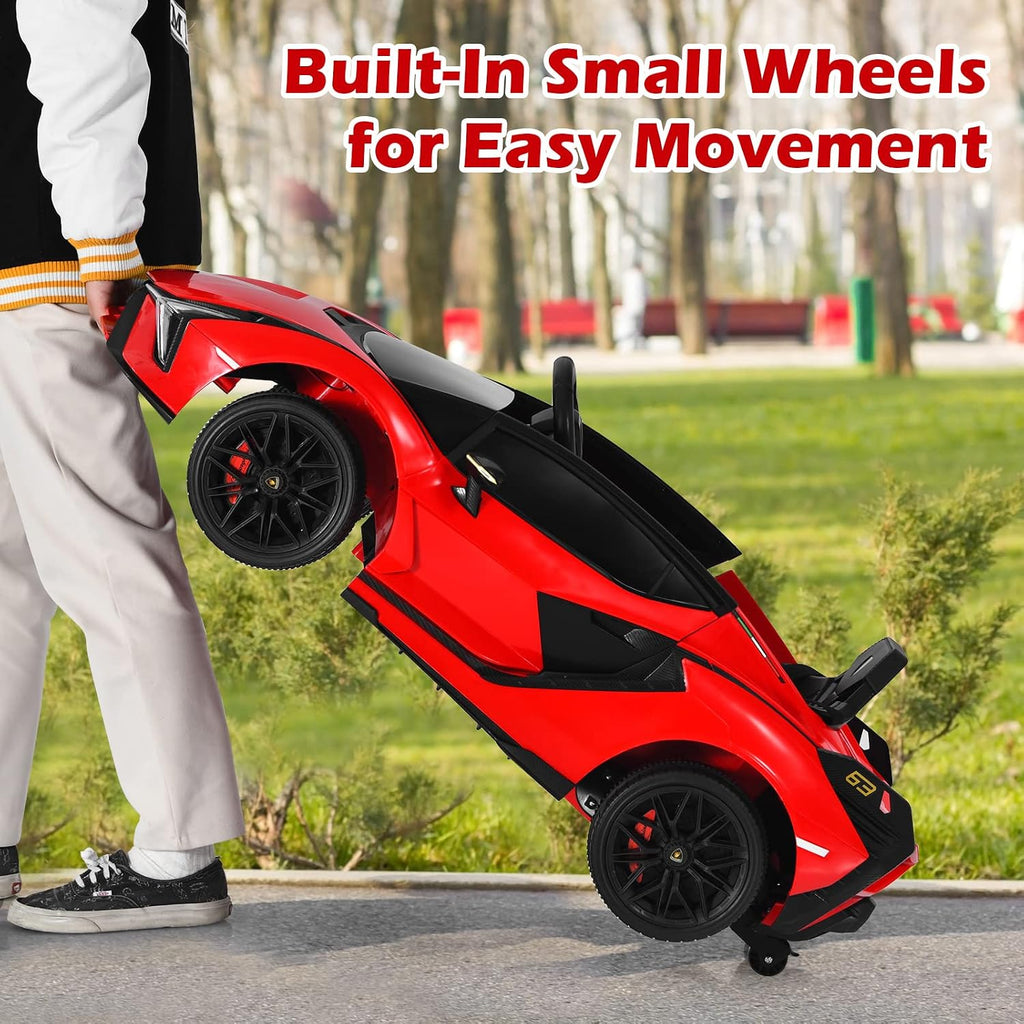 INFANS 12V Licensed Lamborghini Sian Kids Ride On Car with Parent Remote Control, Spring Suspension, MP3 Player, Electric Toy Roadster Carbon Fiber Textured for Toddler (Red)