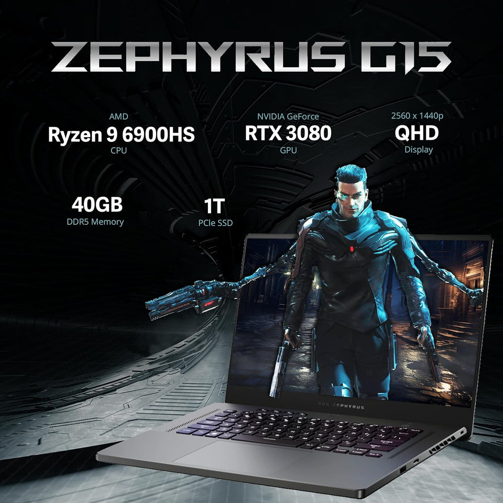ASUS ROG Zephyrus G15 15.6' 240Hz QHD Gaming Laptop, AMD Ryzen 9 6900HS, GeForce RTX 3080 8GB GDDR6, 40GB DDR5, 1TB PCIe SSD, Backlit Keyboard, HD Camera, Win 11 Pro, Gray, 128GB Docking Station Set