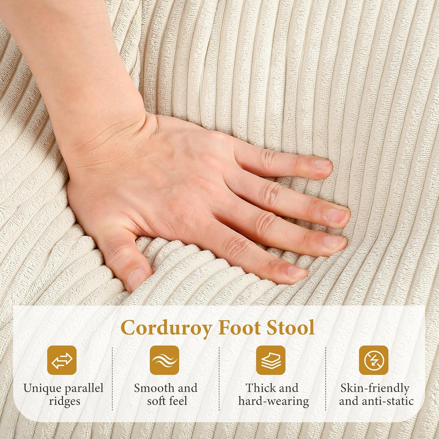 Vesgantti Large Ottoman for Modular Sofa, 29.5' Corduroy Pouf Ottoman with Spring Cushion, Rectangle Foot Rest for Couch, Entrance Footstool with Wood Legs, Footstool for Living Room, Bedroom, Beige