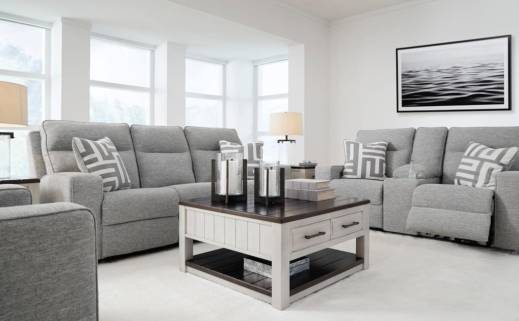 Signature Design by Ashley Biscoe Power Reclining Sofa, Easy View Headrest & Zero-Gravity Recline, Next-Gen Nuvella Polyester, Extended Ottoman, 88' Living Room Seating