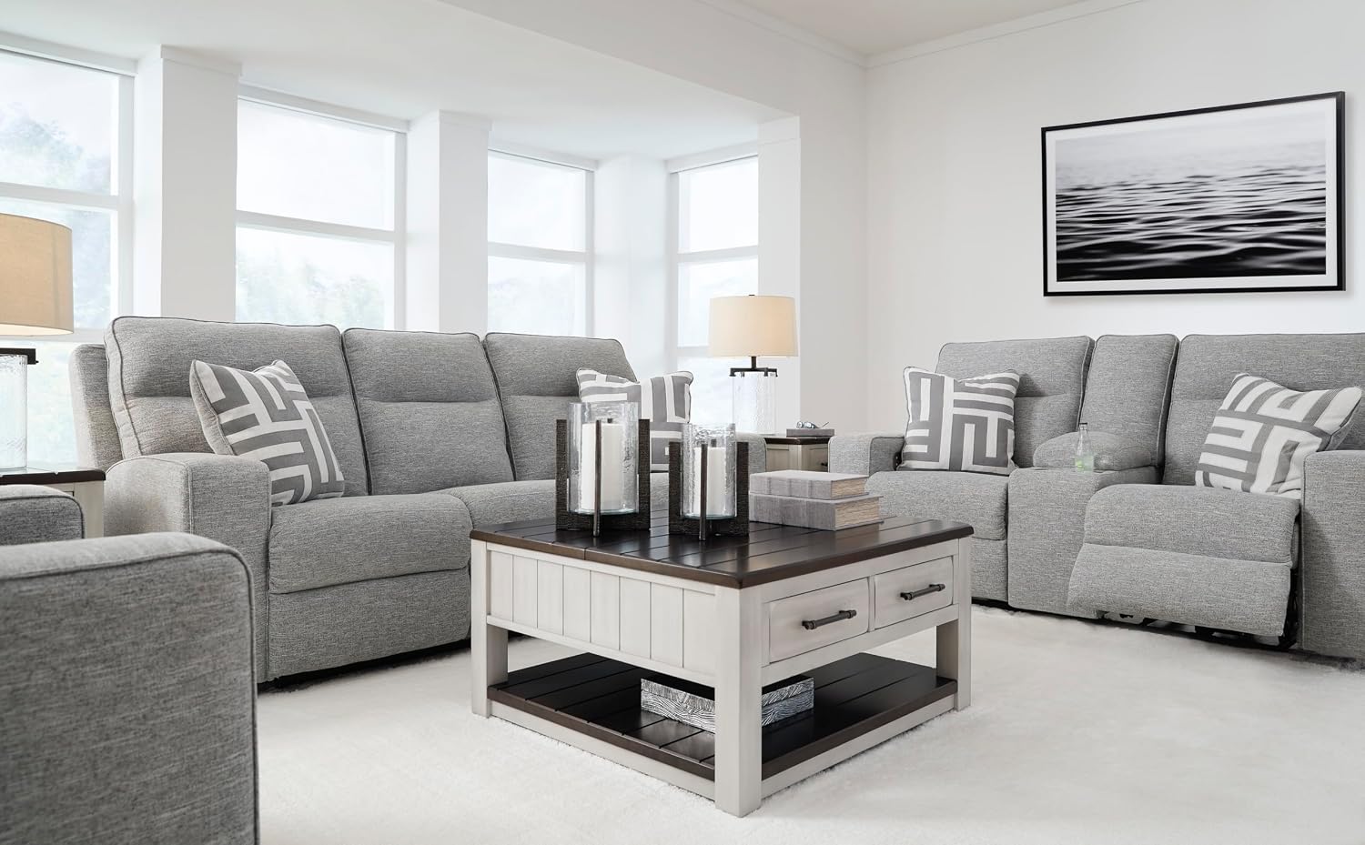 Signature Design by Ashley Biscoe Power Reclining Sofa, Easy View Headrest & Zero-Gravity Recline, Next-Gen Nuvella Polyester, Extended Ottoman, 88' Living Room Seating