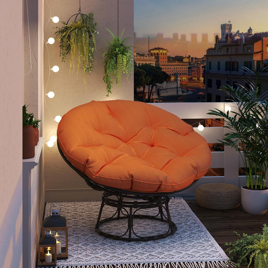 46'' Large Size Papasan Chair (Non-Swivel) with Cushion and Frame, Round Lazy Chair for Living Room and Bedroom, Orange
