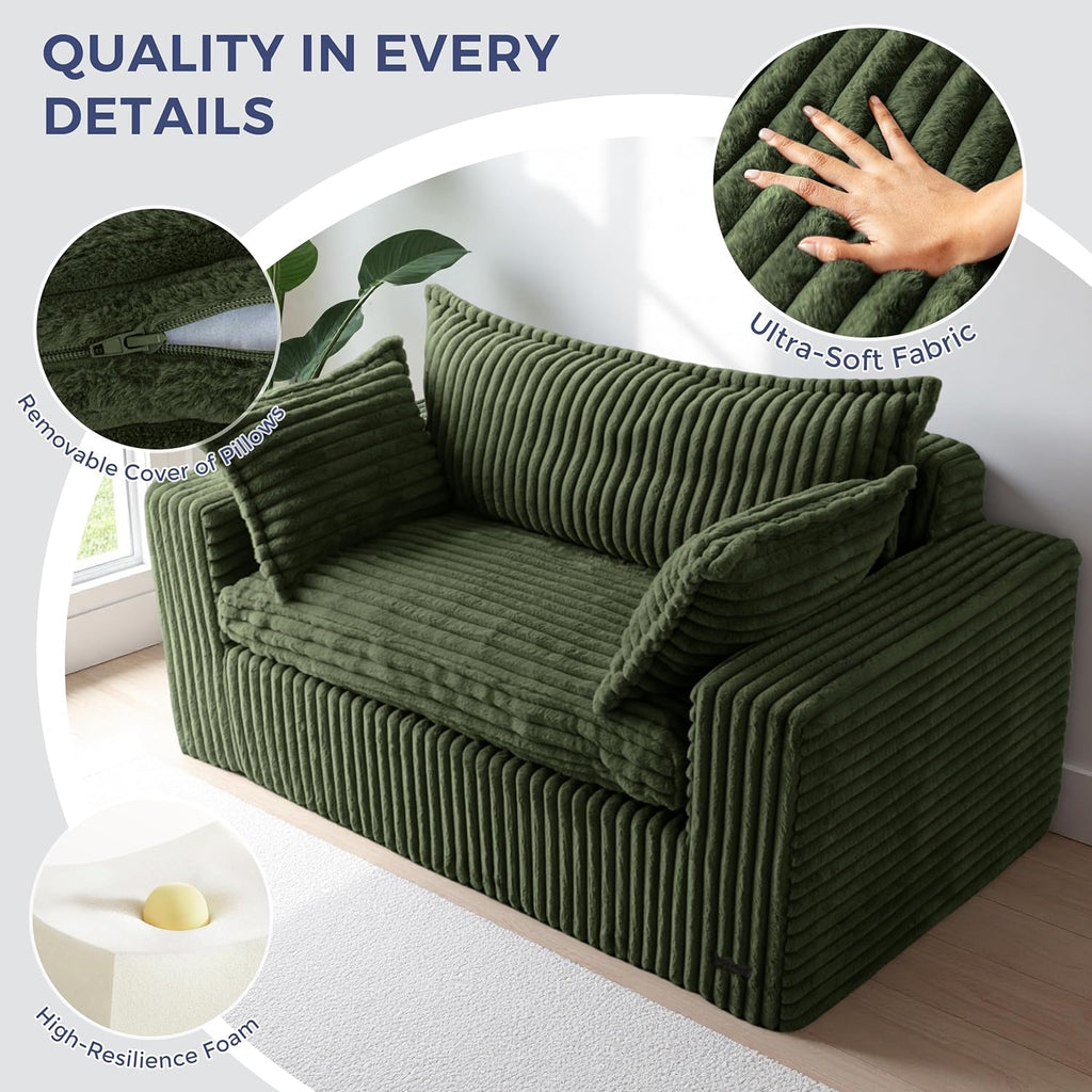 MAXYOYO 59' Bean Bag Sofa Couch, Loveseat Boneless Couch in a Box, Upholstered Small Mini Sofa with Deep Seating for Living Room Bedroom Office Apartment, No Assembly, Dark Green