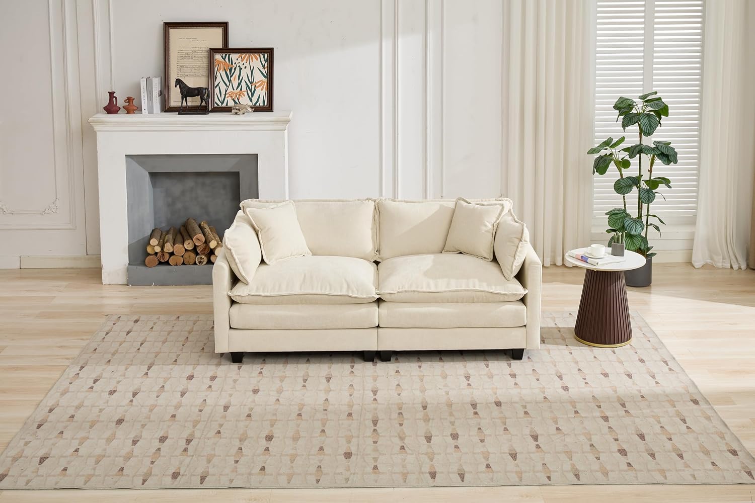 SoarFlash 77.95' Chenille Sectional Sofa, Comfy Modular Loveseat Sofa, Modern 2-Seat Couch Deep Seat Sofa Set for Living Room,Beige